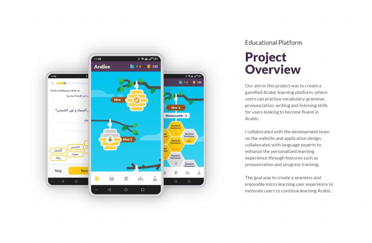 The project overview, showing the gamified lesson map.