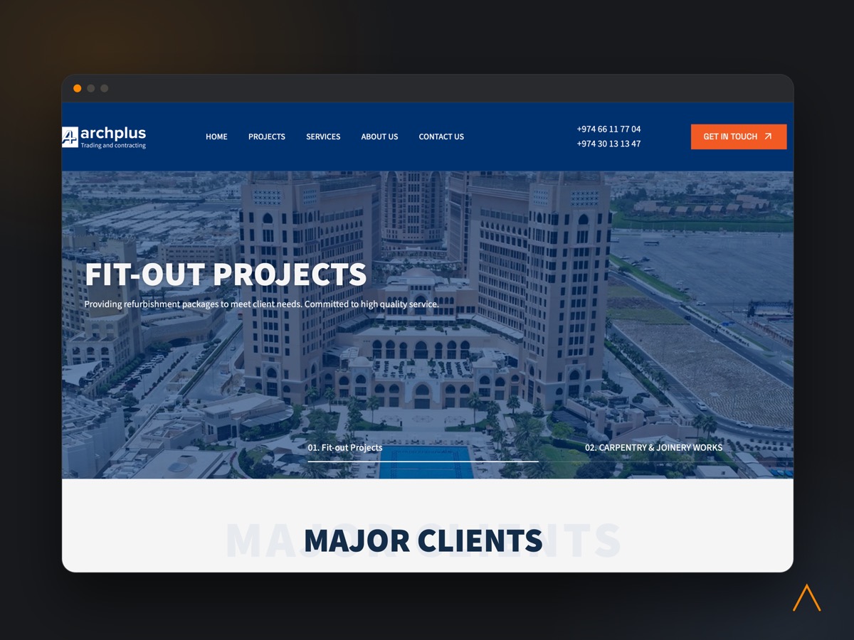 The Archplus home page, showing the fit-out projects hero.