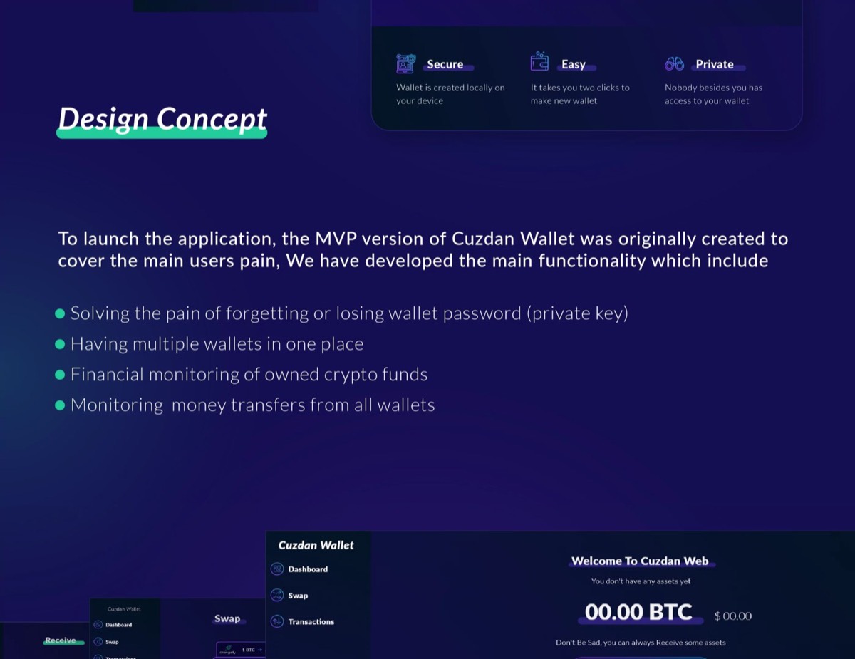 The design concept page, listing what the first release had to cover.