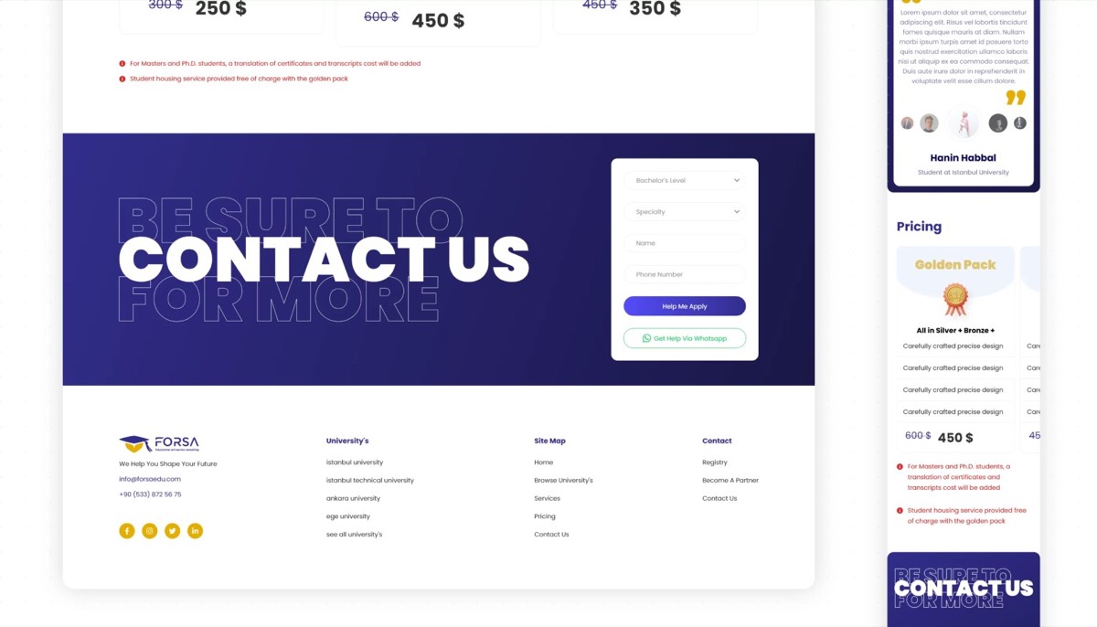 The contact section and the footer.